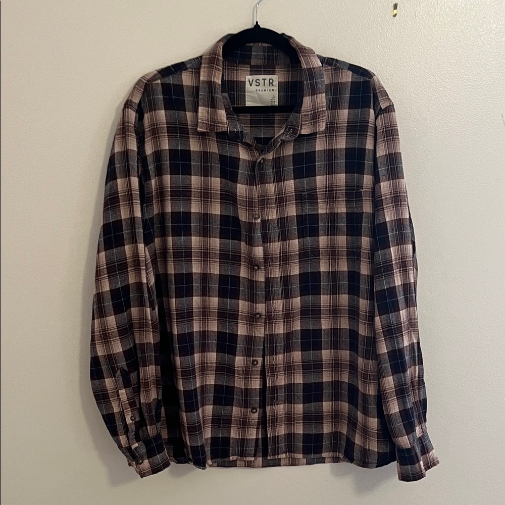 Men’s Brown & Navy Plaid Button-Up Shirt